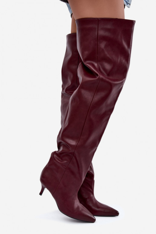 dámske vysoké čižmy na slip-on s tenkými podpätkami v burgundskej farbe Ysolienne