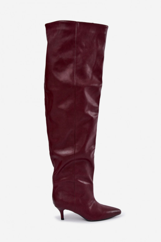 dámske vysoké čižmy na slip-on s tenkými podpätkami v burgundskej farbe Ysolienne