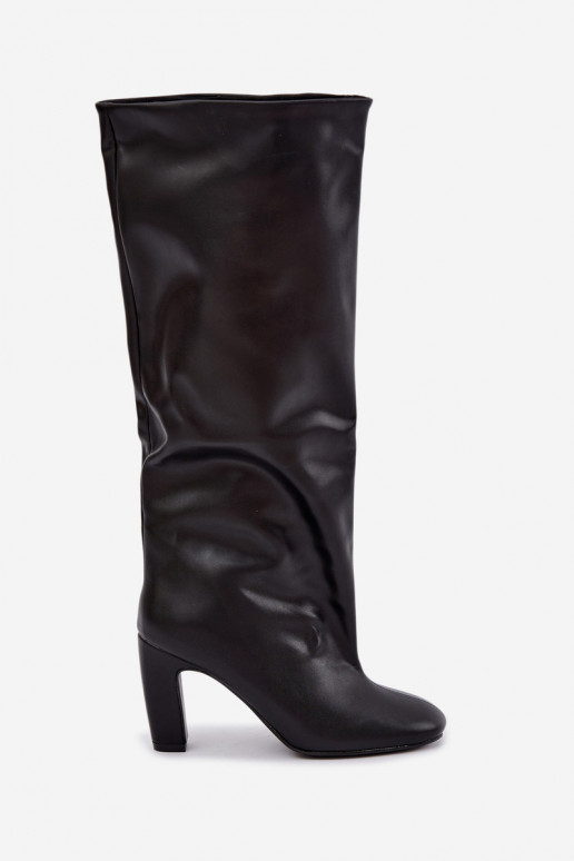 nazúvacie vysoké čižmy na podpätku v čiernej farbe Falina