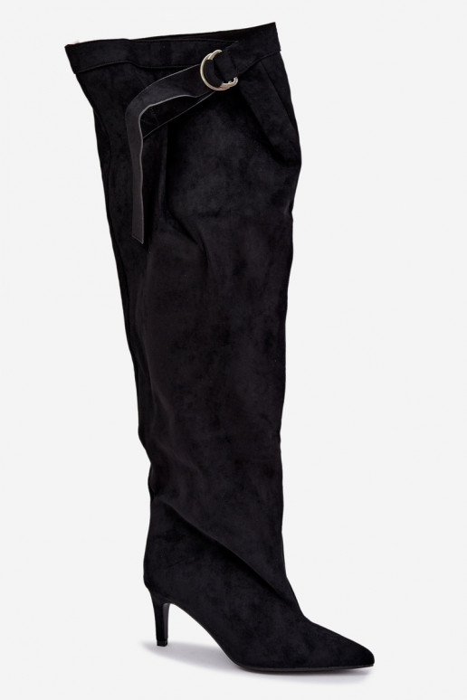 nazúvacie dámske vysoké čižmy na podpätku v čiernej farbe Rosena