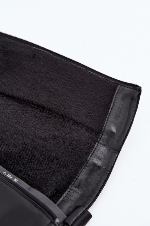 zateplené dámske vysoké čižmy na podpätku v čiernej farbe Feresa