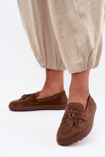 Umelé semišové mokasíny Barefoot Zazoo 10220, hnedé 2