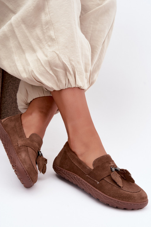 Umelé semišové mokasíny Barefoot Zazoo 10220, hnedé