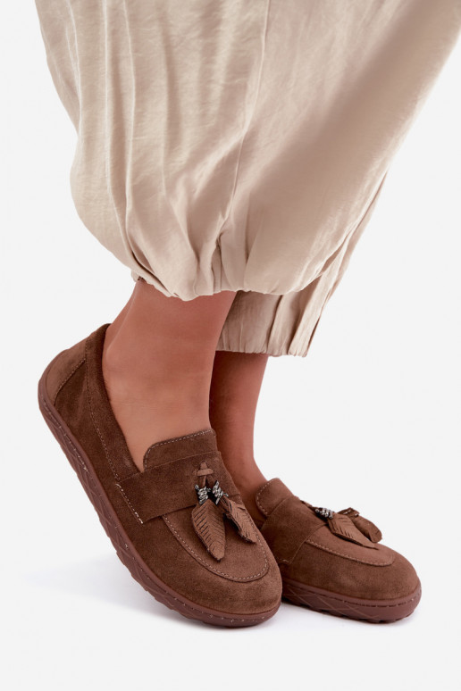Umelé semišové mokasíny Barefoot Zazoo 10220, hnedé