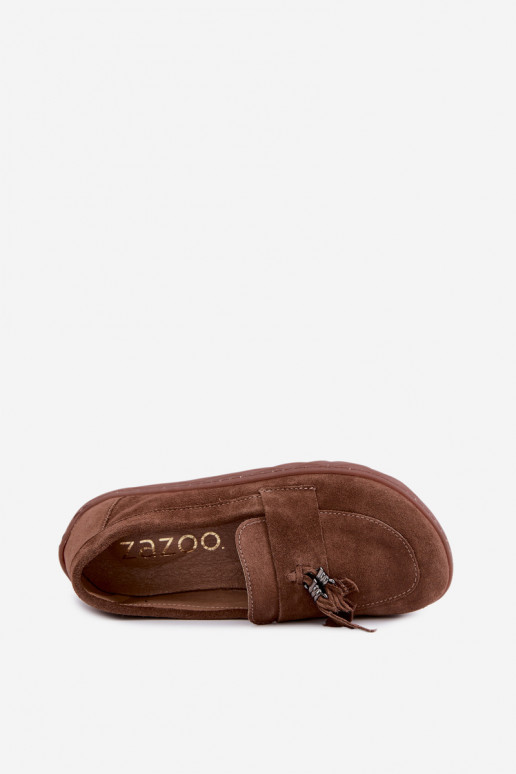 Umelé semišové mokasíny Barefoot Zazoo 10220, hnedé