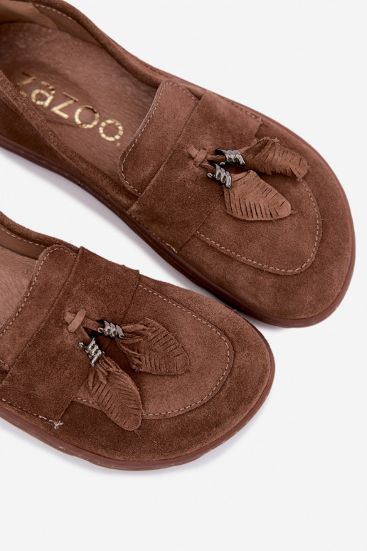Umelé semišové mokasíny Barefoot Zazoo 10220, hnedé