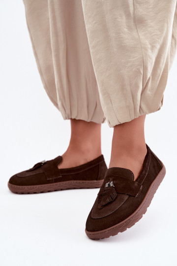 Umelé semišové mokasíny Barefoot Zazoo 10220, čokoládové 2
