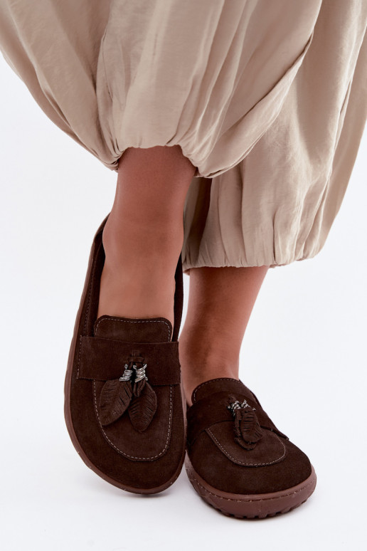 Umelé semišové mokasíny Barefoot Zazoo 10220, čokoládové