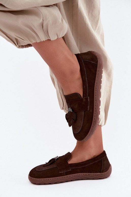Umelé semišové mokasíny Barefoot Zazoo 10220, čokoládové