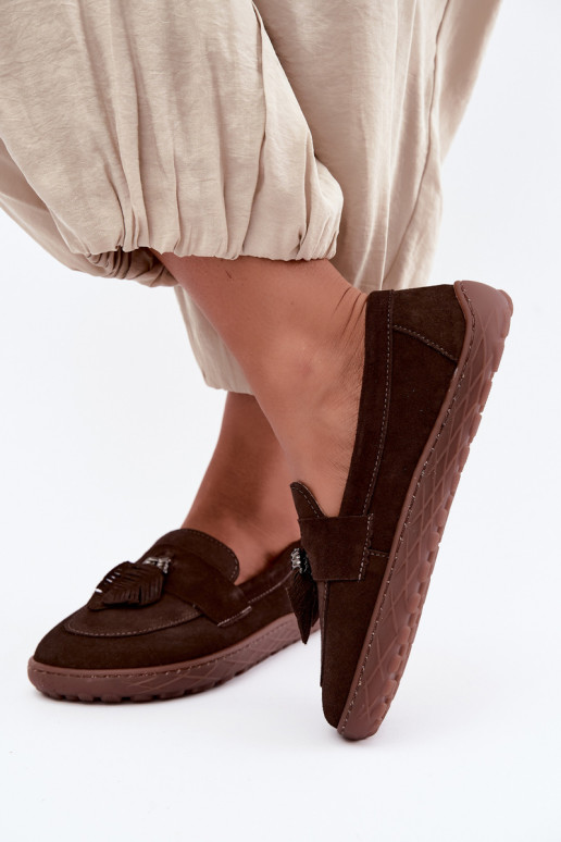 Umelé semišové mokasíny Barefoot Zazoo 10220, čokoládové