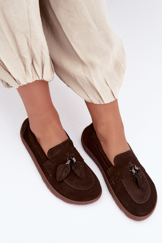 Umelé semišové mokasíny Barefoot Zazoo 10220, čokoládové