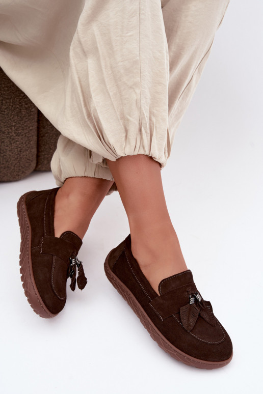 Umelé semišové mokasíny Barefoot Zazoo 10220, čokoládové