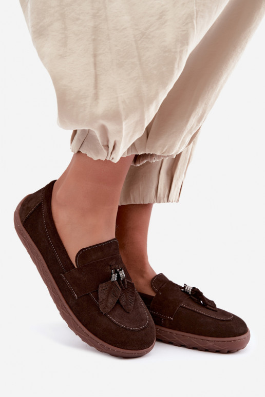 Umelé semišové mokasíny Barefoot Zazoo 10220, čokoládové