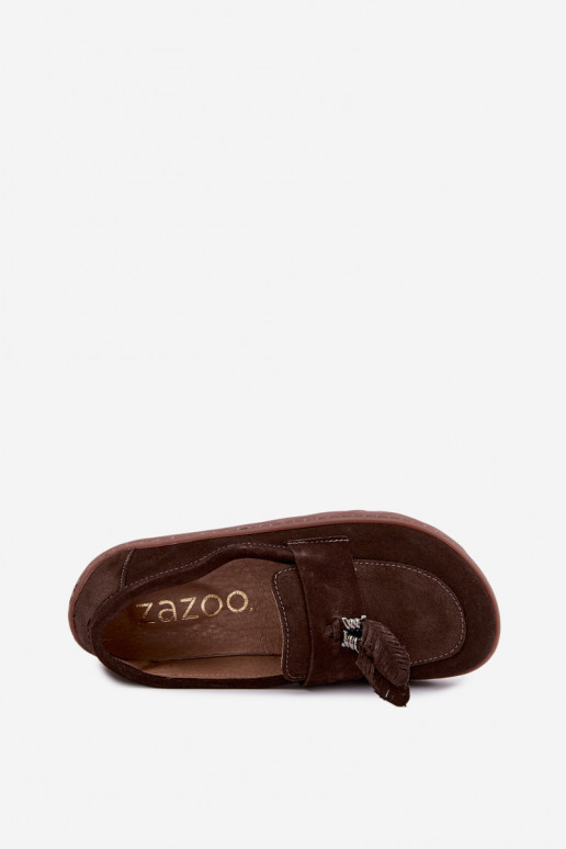 Umelé semišové mokasíny Barefoot Zazoo 10220, čokoládové