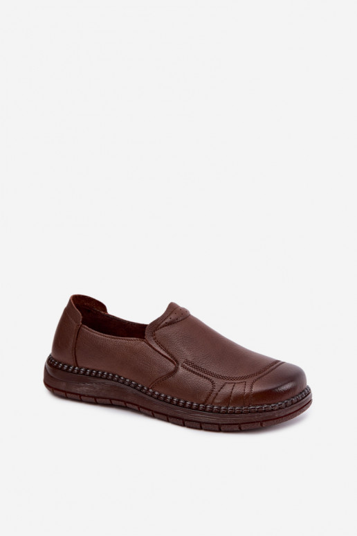 Dámske kožené slip-on topánky Vinceza 107241 v hnedej farbe