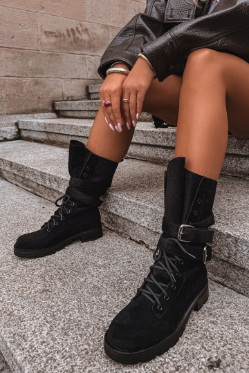 zateplené pracovné členkové topánky s prackami v čiernej farbe Patsy
