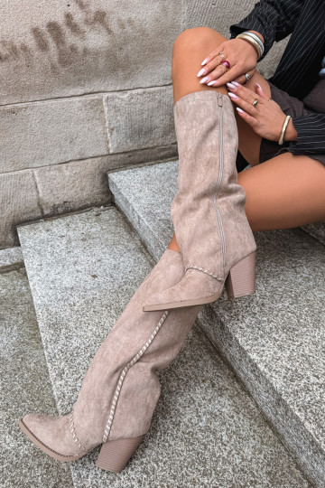 Dámske vysoké čižmy v cowboy štýle s blokovým podpätkom piesková Noeline 2