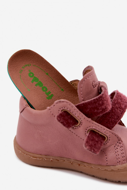 Tmavoružové detské kožené topánky Barefoot Froddo G2130328-6