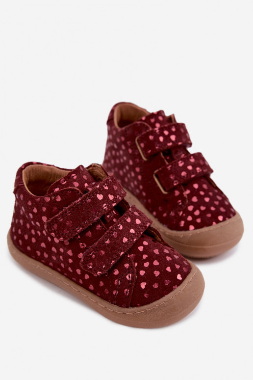 Bordové detské semišové topánky Barefoot so srdiečkami Froddo G2130328-66