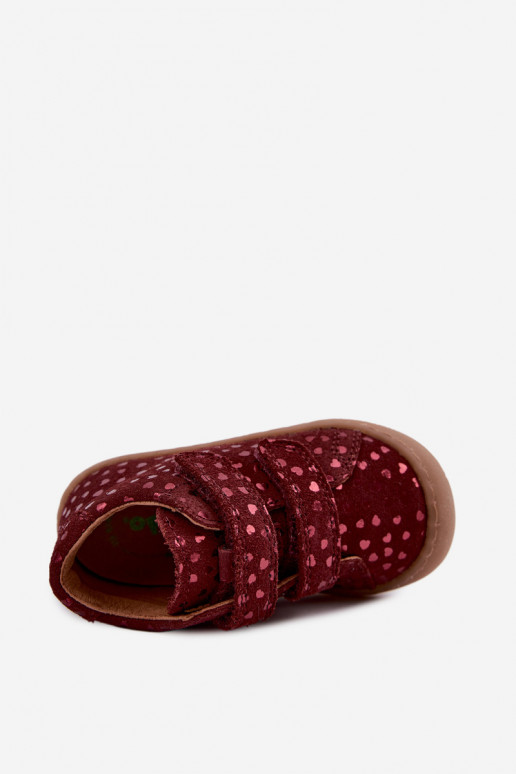 Bordové detské semišové topánky Barefoot so srdiečkami Froddo G2130328-66