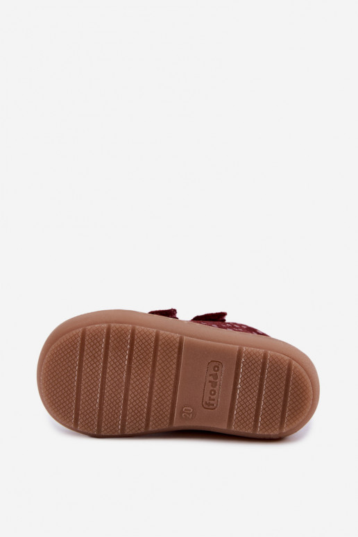 Bordové detské semišové topánky Barefoot so srdiečkami Froddo G2130328-66