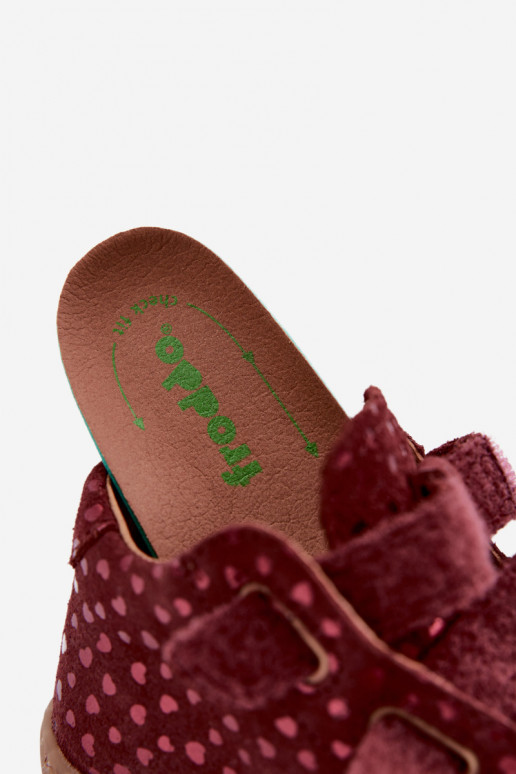 Bordové detské semišové topánky Barefoot so srdiečkami Froddo G2130328-66