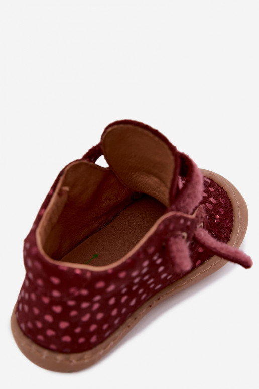 Bordové detské semišové topánky Barefoot so srdiečkami Froddo G2130328-66