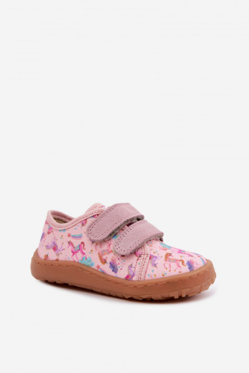 Ružové detské šľapky Barefoot Jednorožce Froddo Canvas G1700440-26
