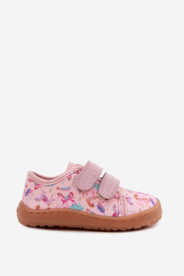 Ružové detské šľapky Barefoot Jednorožce Froddo Canvas G1700440-26 2