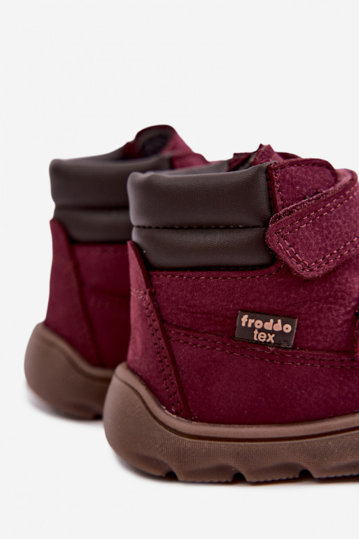 Bordové detské kožené topánky Barefoot Froddo G2110150-9