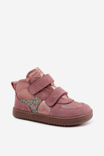 Ružové detské semišové topánky Barefoot s leskom Froddo G2110157-5