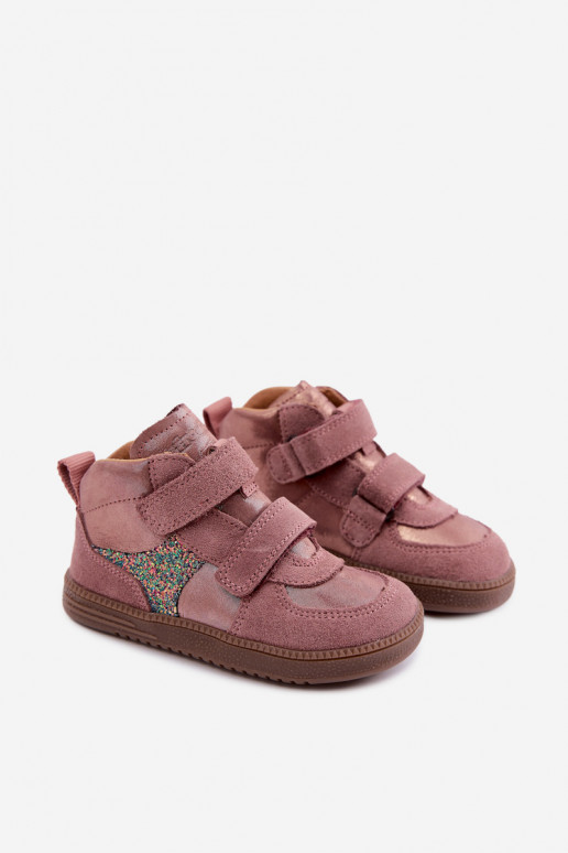 Ružové detské semišové topánky Barefoot s leskom Froddo G2110157-5