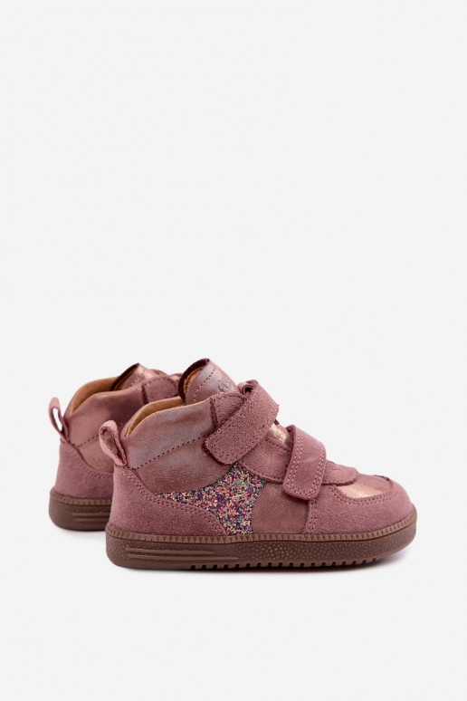 Ružové detské semišové topánky Barefoot s leskom Froddo G2110157-5