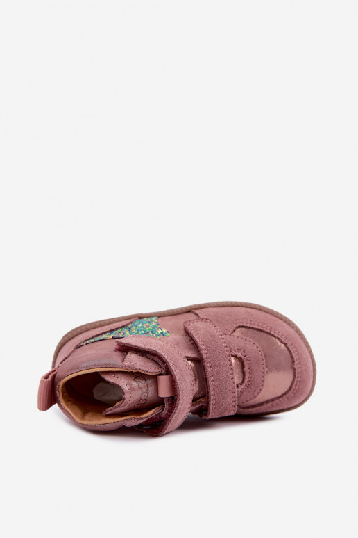Ružové detské semišové topánky Barefoot s leskom Froddo G2110157-5