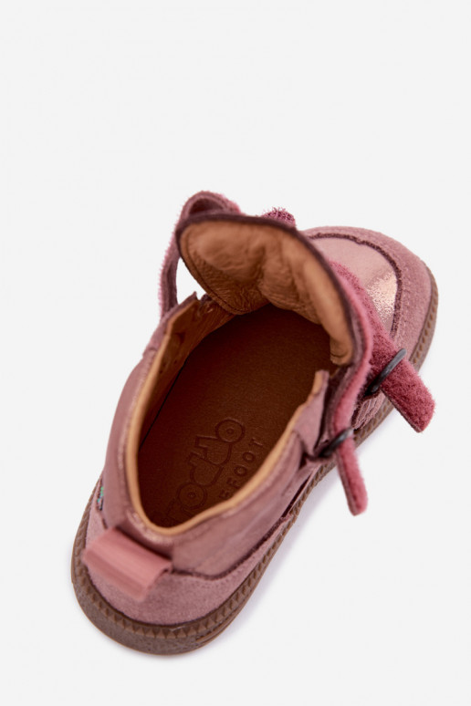 Ružové detské semišové topánky Barefoot s leskom Froddo G2110157-5