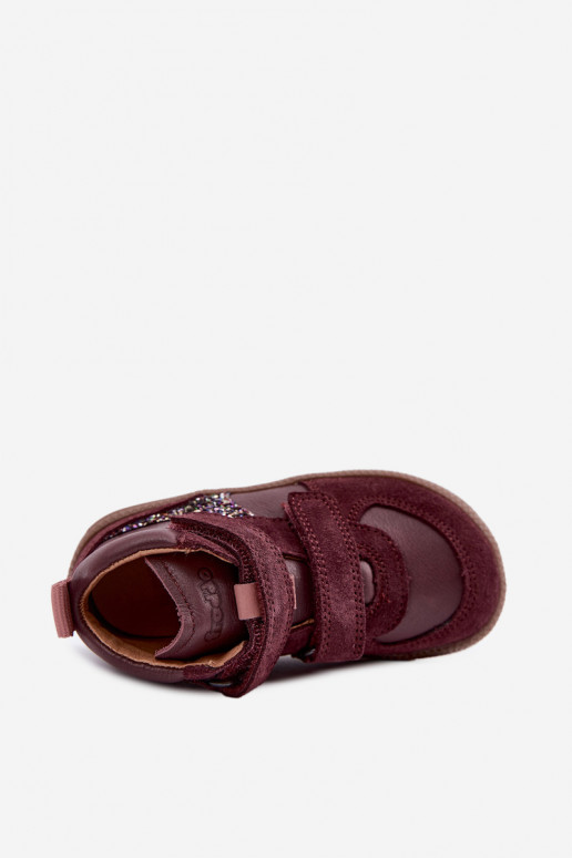 Bordové detské semišové topánky Barefoot Froddo G2110157-4