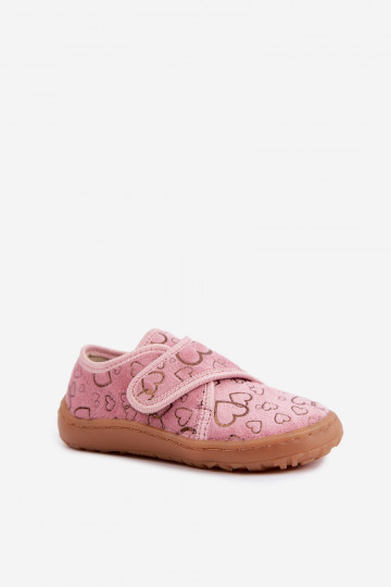 Detské papuče s lepkavými zapínaniami Barefoot Širdelės Froddo G1700438-18 v ružovej