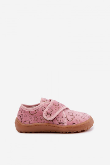Detské papuče s lepkavými zapínaniami Barefoot Širdelės Froddo G1700438-18 v ružovej 2