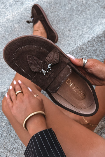 Umelé semišové mokasíny Barefoot Zazoo 10220, čokoládové