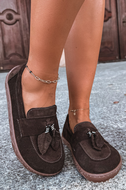 Umelé semišové mokasíny Barefoot Zazoo 10220, čokoládové
