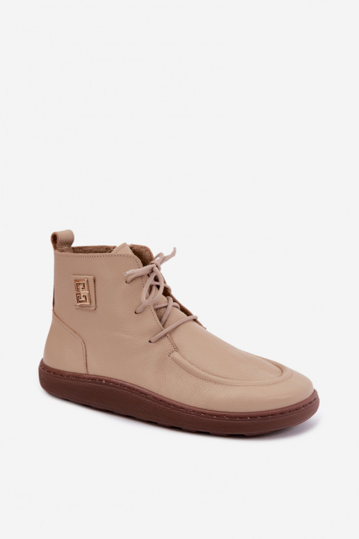 Kožené dámske barefoot teplé topánky v pieskovej farbe Zazoo 3077