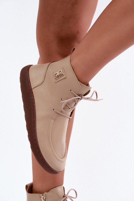 Kožené dámske barefoot teplé topánky v pieskovej farbe Zazoo 3077