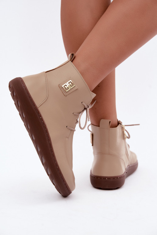 Kožené dámske barefoot teplé topánky v pieskovej farbe Zazoo 3077