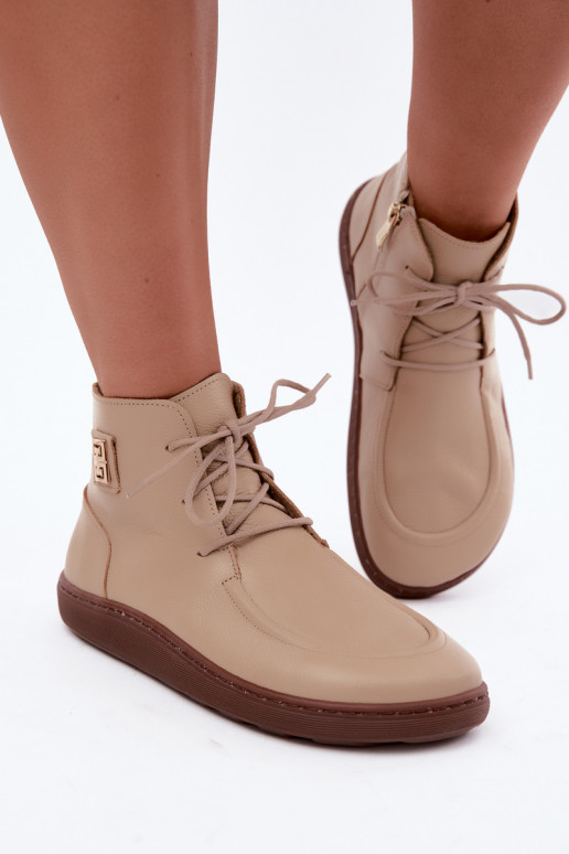 Kožené dámske barefoot teplé topánky v pieskovej farbe Zazoo 3077