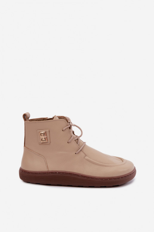 Kožené dámske barefoot teplé topánky v pieskovej farbe Zazoo 3077