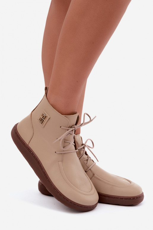 Kožené dámske barefoot teplé topánky v pieskovej farbe Zazoo 3077