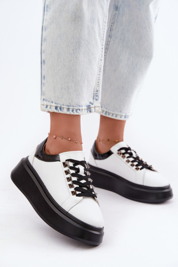 Čierne a biele kožené tenisky s cvočkami Artiker 55C0401 2