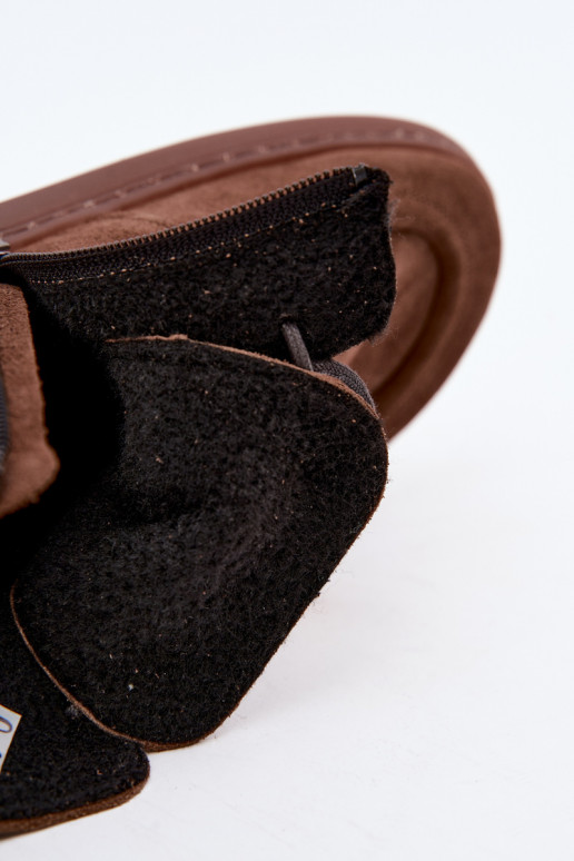 Dámske teplé členkové topánky Barefoot s korálkami Zazoo 30078 v hnedej farbe