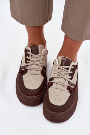 Hnedo-pieskové dámske platformové tenisky s leopardím vzorom Big Star SS274356