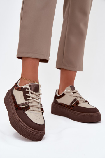 Hnedo-pieskové dámske platformové tenisky s leopardím vzorom Big Star SS274356 2